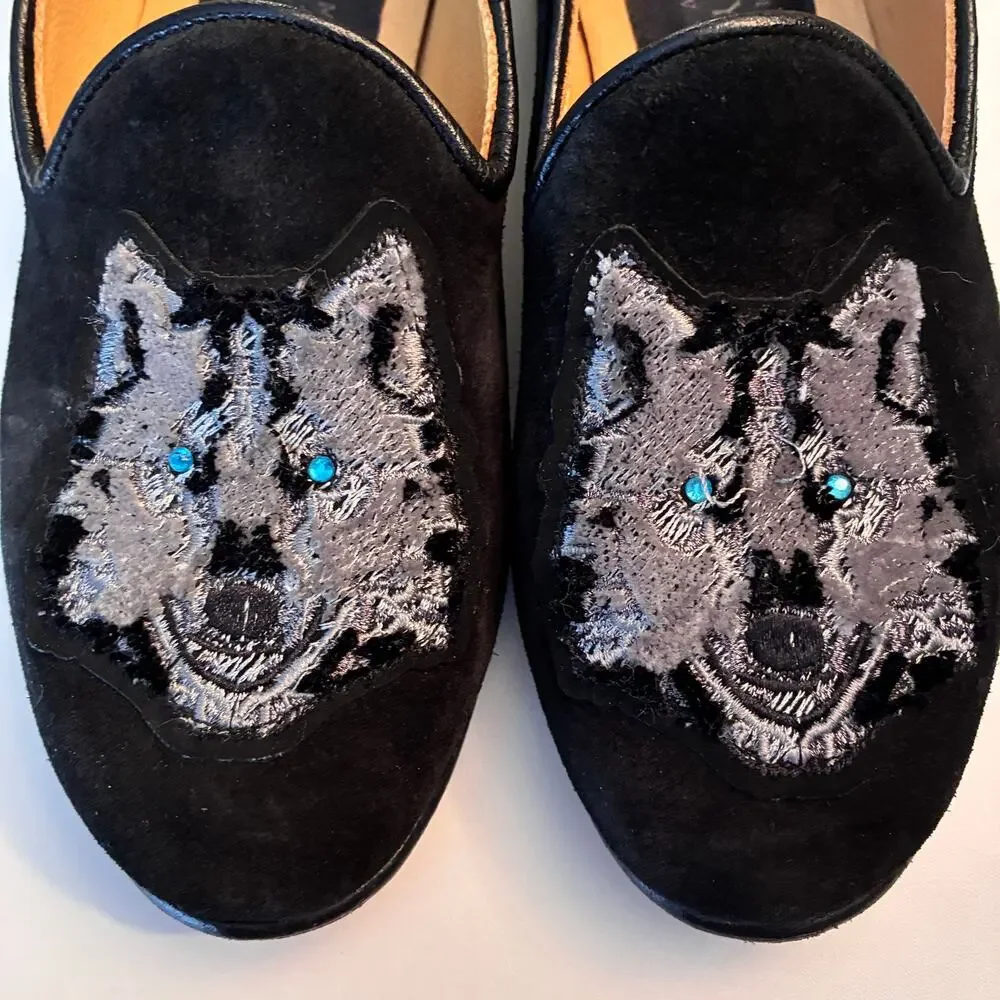 Res Ipsa Suede Leather Loafers Women’s 5.5 Embroirdered Wolf Butter Inner RARE